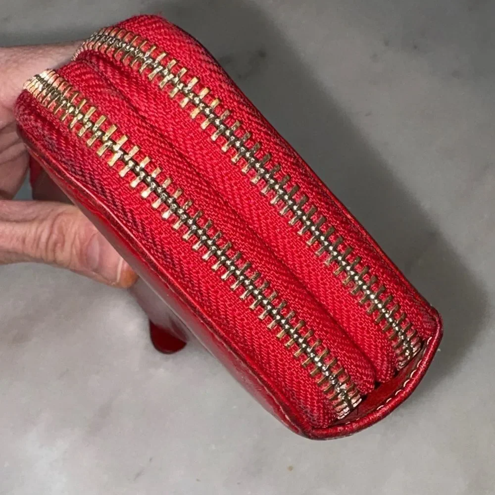 Borgasets Wallet Clutch Red Leather Double  Zip Around Wristlet